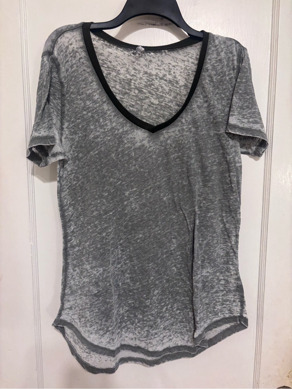Z Supply Grey/Green Burnout V-Neck Tee with Black Trim